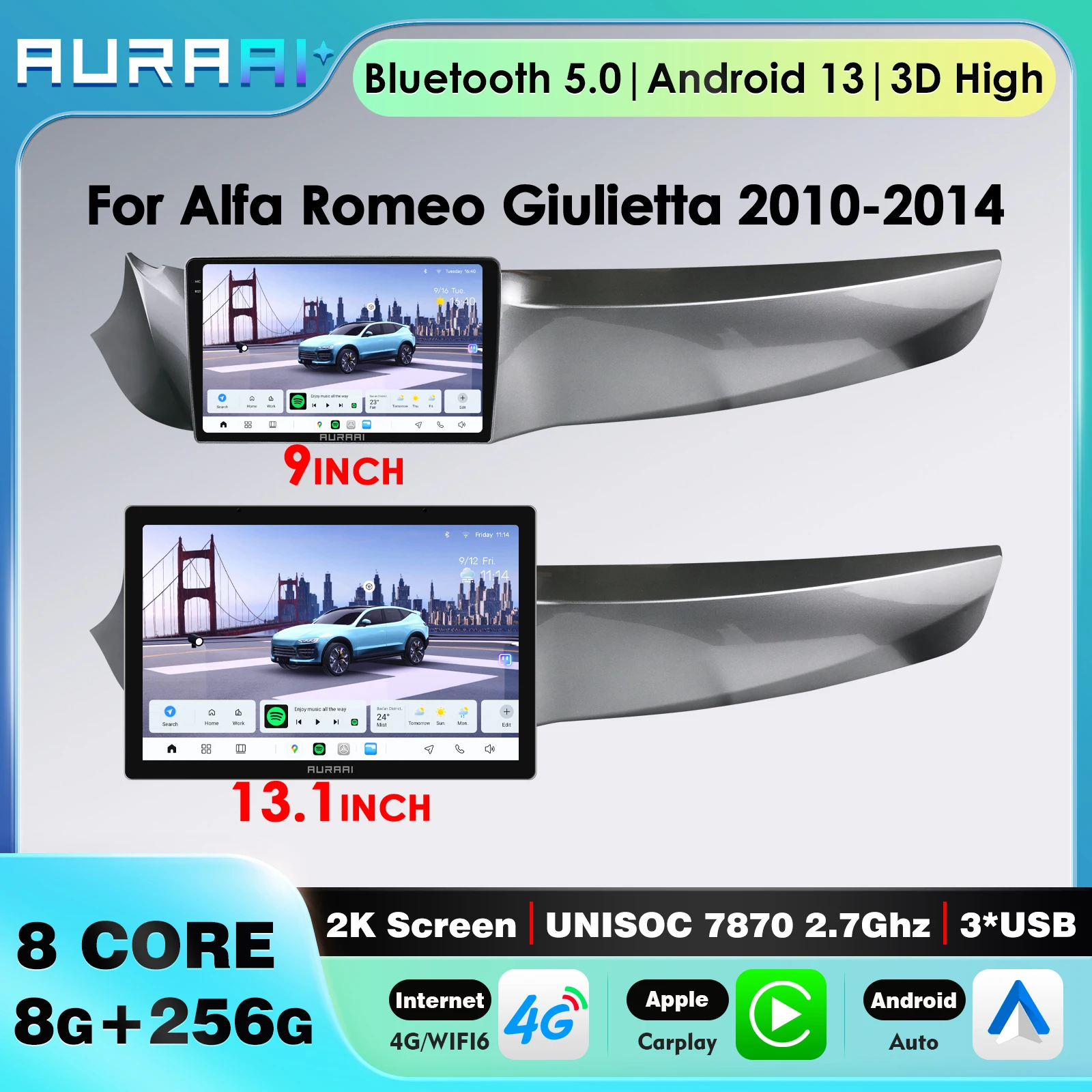 Hizpo Android Radio Wireless Carplay 4G For Alfa Romeo Giulietta 2010 - 2014 QLED Screen GPS 2din 360camera Head Unit Navi