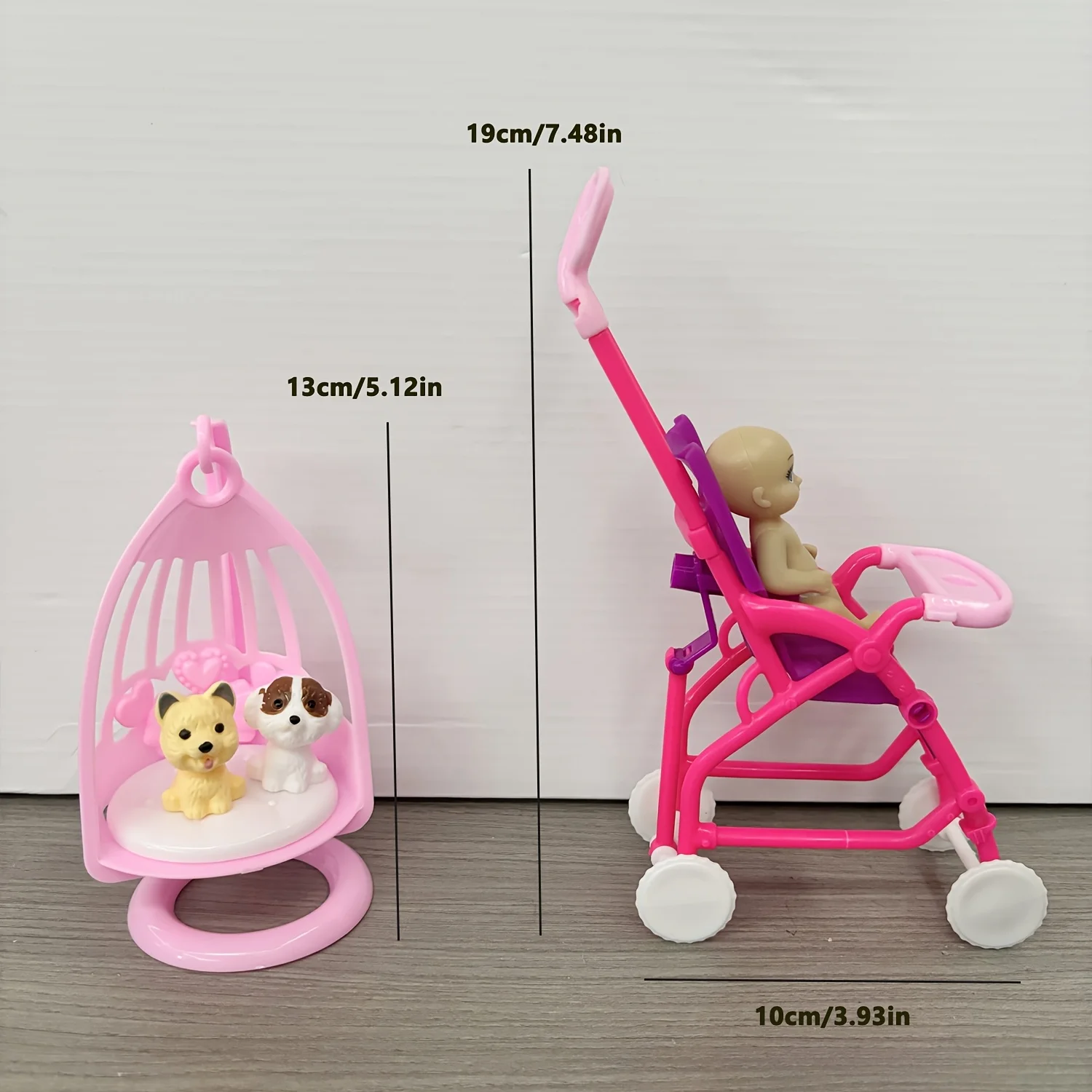Spielhaus Puppenwagen Schaukelstuhl Zubehör Haustierset Niedliches Mini-Spielzeugset Puppenhauszubehör