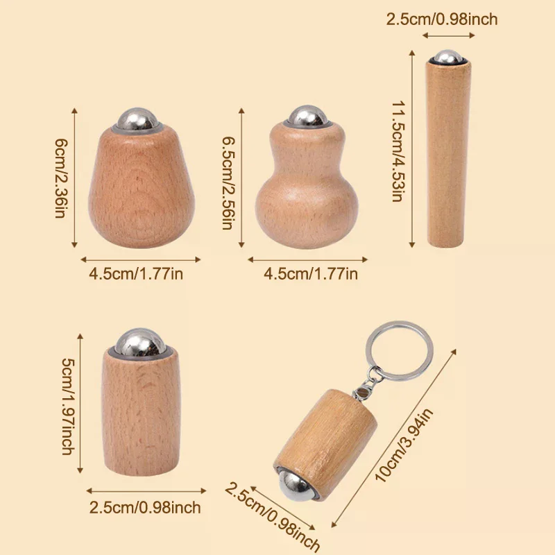 أدوات تدليك الوجه الخشبية، أدوات تدليك كرة حديدية صغيرة محمولة باليد، أدوات العناية بالبشرة، سهلة التنظيف والاستخدام