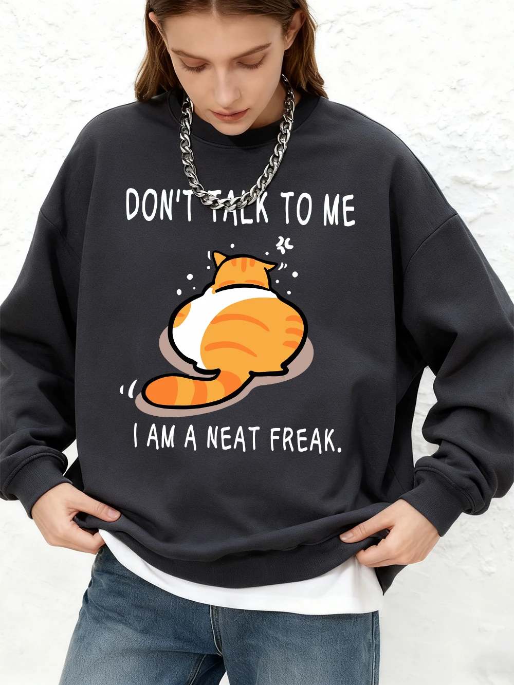 

Don't Talk To Me Толстовка с принтом кота, женские осенние толстовки с круглым вырезом и длинными рукавами, базовые топы для бега большого размера, теплая женская одежда