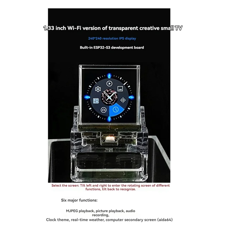 T82C Hot Sale-1.33-Inch Semi-Transparent Projection TV WIFI Temperature Humidity Weather ESP32-S3 Aida64 Sub-Screen Holographic