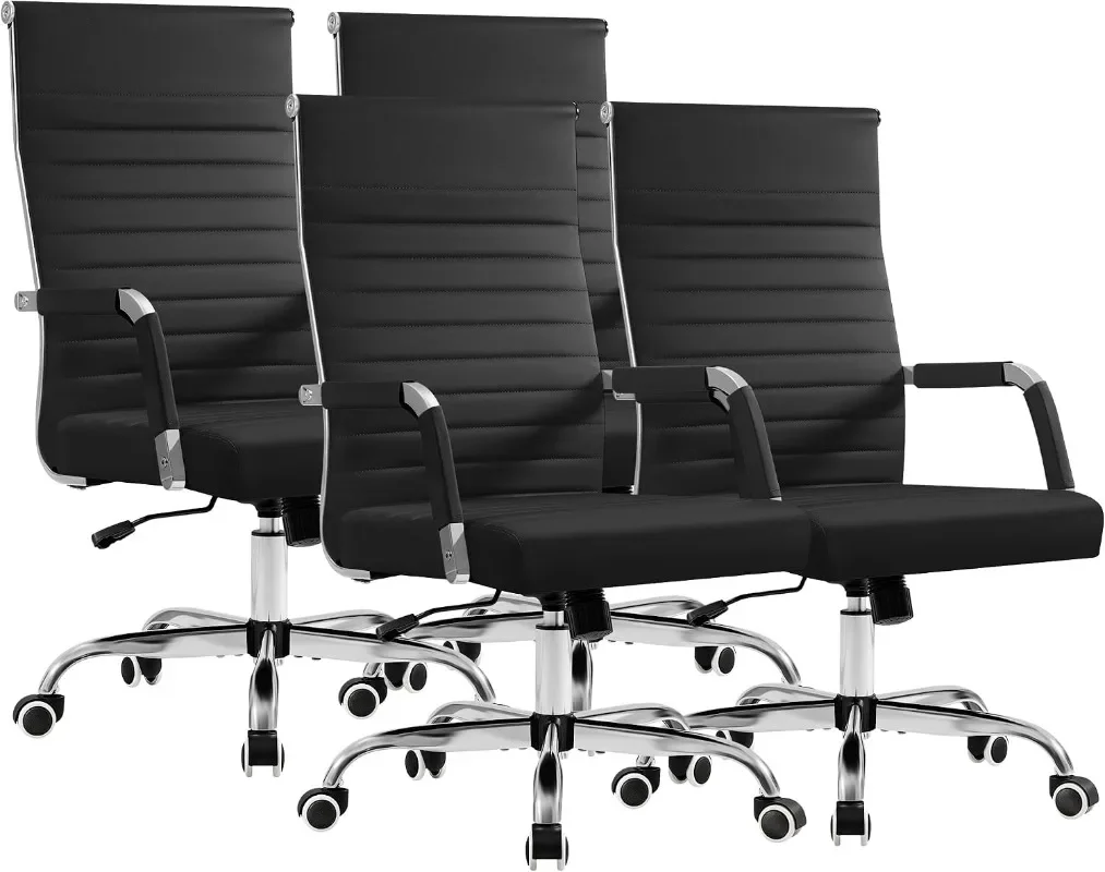 Furmax Ergonomic Office Desk Chair, Executive Ribbed Mid-Back PU Leather Conference Room Chair Adjustable Swivel Chair with Arms