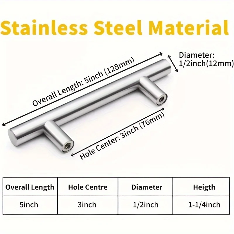 30Pcs Brushed Nickel SS T-Handles - Modern Durable Cabinet Hardware, Easy Grip, Anti-Corrosion for Kitchen/Office/Commercial