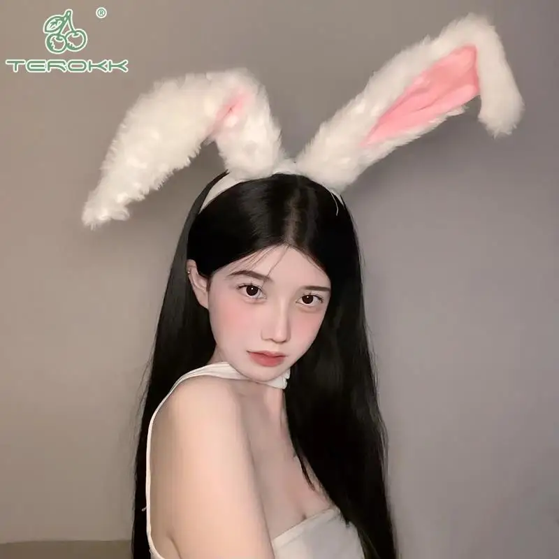 Cute Women Lolita Cosplay Headband Fluffy Plush Sweet Long Rabbit Bunny Ears Headband Hair Hoop Cartoon Anime Headpiece New