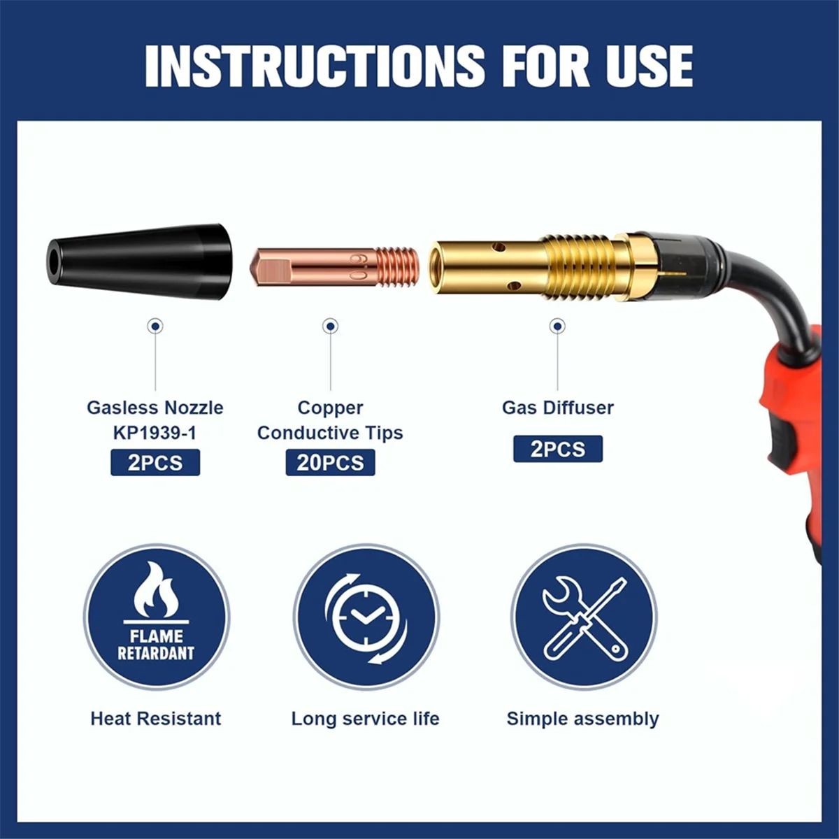 Flux Core Airless Nozzle Kit Flux Core Welder Flux Welder Contact Tip Airless Nozzle Gas Diffuser for Weldinggun Kit B