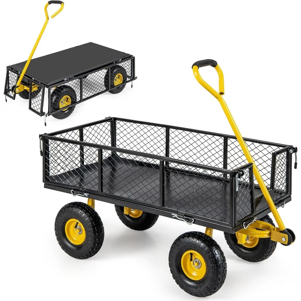 

Mesh Steel Garden Cart, 900 LBS Utility Wagon with 4 Removable Sides, 10” Pneumatic Wheels, Adjustable Handle, Convert