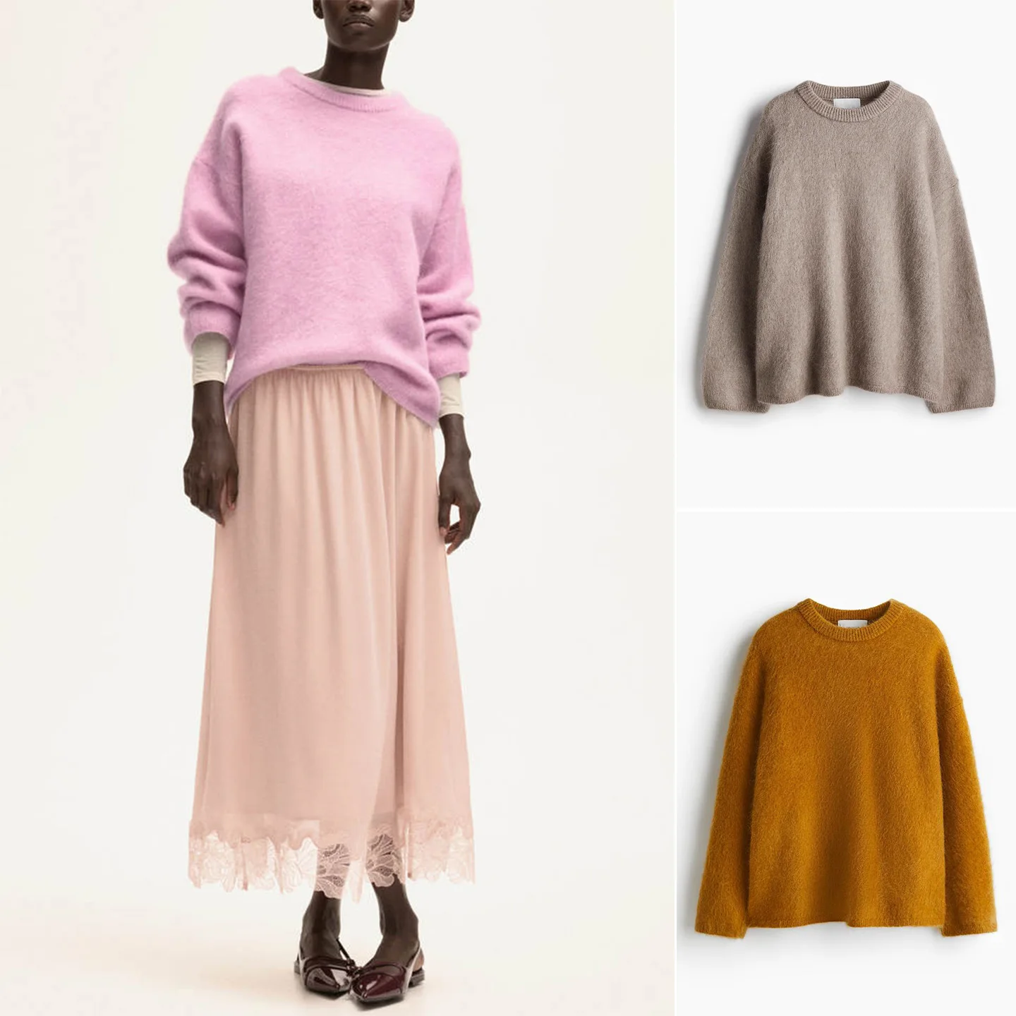 

Autumn Winter Women's Casual round Ne Long Sve Large Silhouette Camere Blend Knitted Sweater Loose Fit Warm Polyester ...