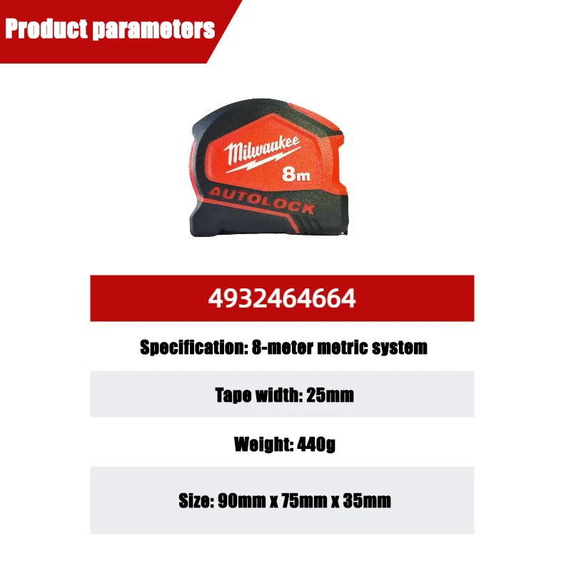 Milwaukee 5m und 8m selbstsichernde Maßbänder, hochpräzises Messwerkzeug für verstärkte Stahlspulen 48-22-6815/48-22-6818 – Detail 3