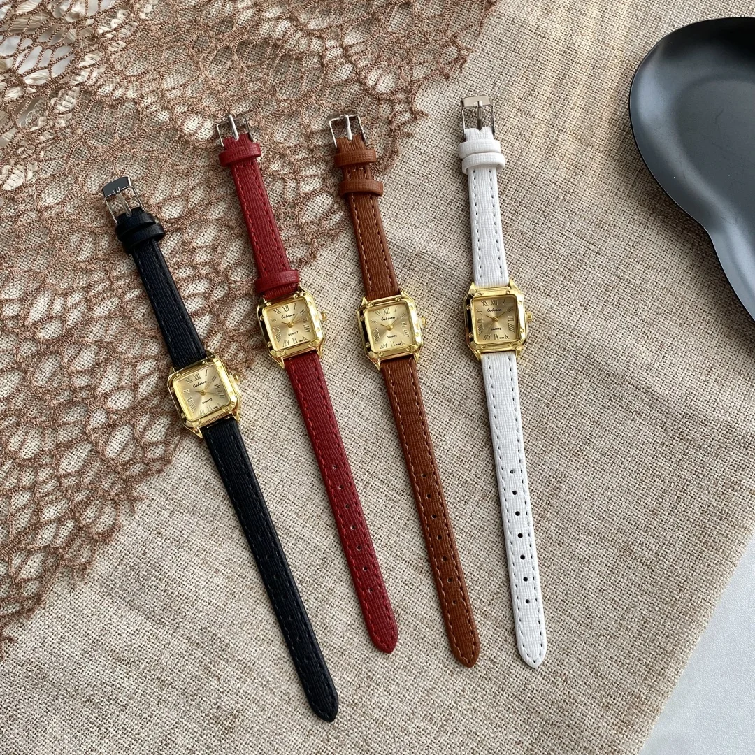 ساعة نسائية صغيرة مربعة الشكل بحزام جلدي رفيع ساعة يد للسيدات ساعات كوارتز أنيقة كاجوال reloj mujer