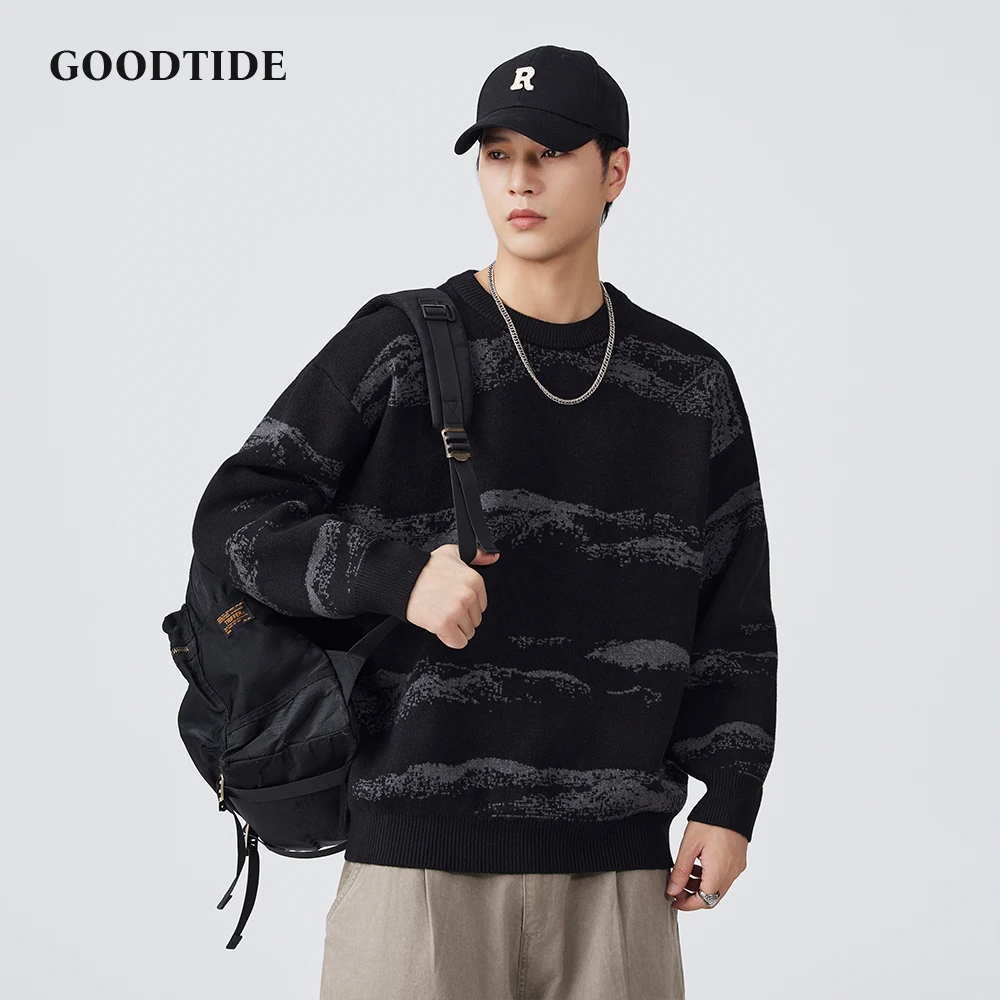Fashion Men's Casual Landscape Pattern Sweater Autumn Winter Crew Neck Knitted Pullover Comfortable Soft Long Sleeve Jumper Top