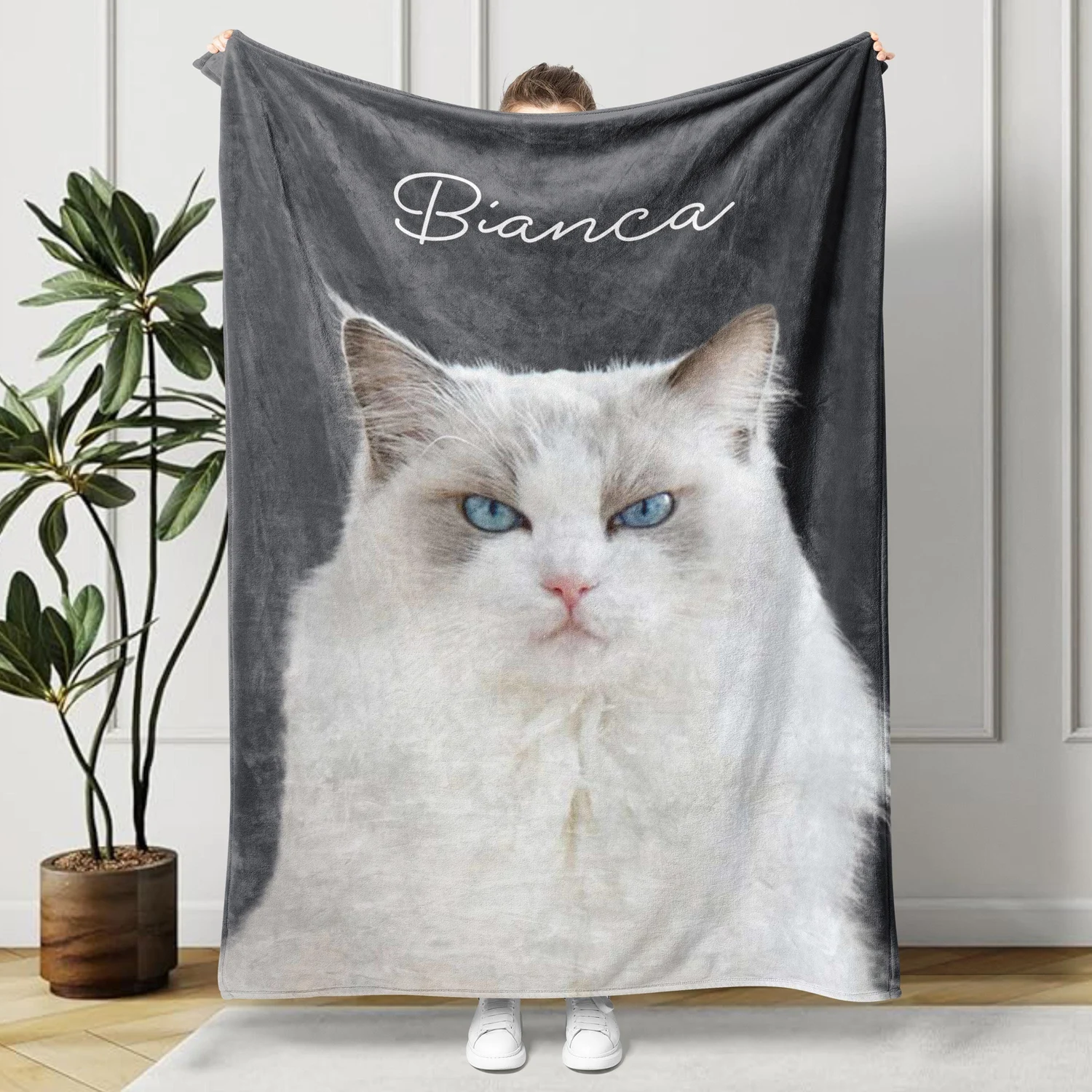 Custom Pet Photo Blanket, Personalized Dog Portrait Blanket, Pet Memorial Gift, Cat Picture Blanket