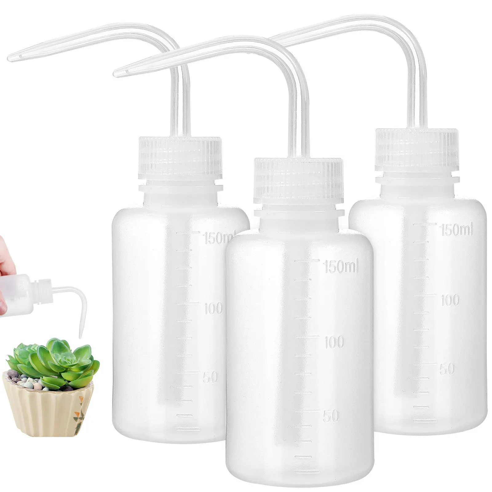 3Pcs Clear Plastic Squeeze Bottle Wash Bottle with Precision Tip Graduated Scale for Indoor Tattoo Watering