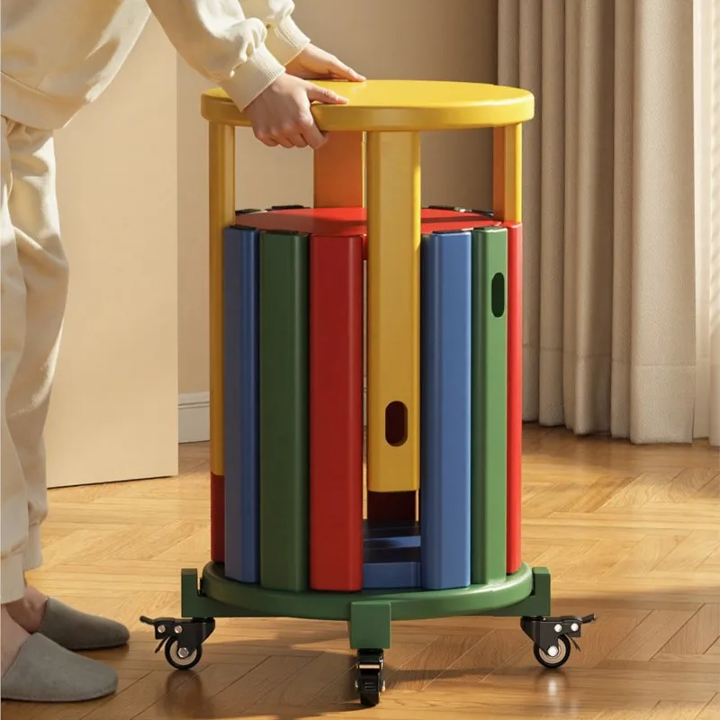 Solid Wood Stool Household Stackable New Living Room Dopamine Creative Round Stool Stacking Stool Colorful Storage Spare Stool