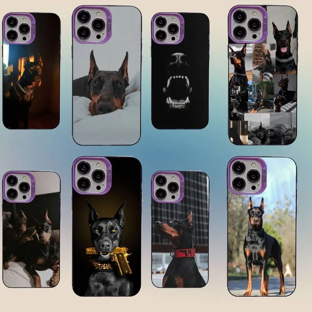 

Doberman dog Phone Case For iPhone 16,15,14,13,12,11,Mini,Pro,SE,MAX,plus,Purple Matte Silicone Cover