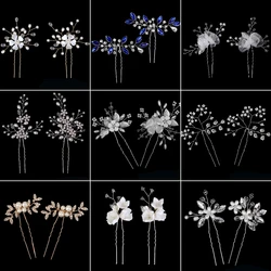 Fashion Pearl Crystal Hairpins Bridal Tiara Hair Accessories U-shaped Pin Metal Barrette Wedding Party Hair Clips For Women