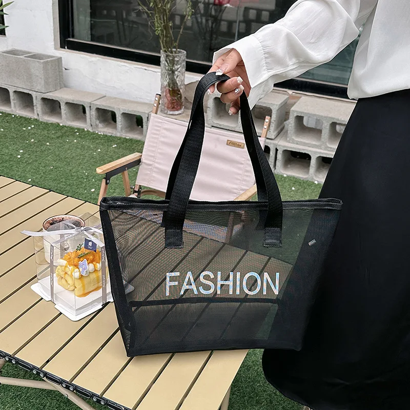 New Luxury Designer Totes Women Mesh Transparent Handbag Fashion Shopping Shoulder Bag Vacation Beach Bag Large Sac A Main Femme