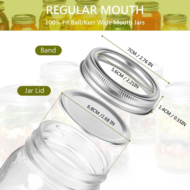 

A47U 20Pcs Mason Jar Lids & Rings Set for Regular Mouth Canning,Split-Type & Leak Proof Lids for Ball Kerr Jars (70 MM)
