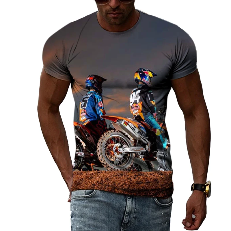 Summer New Fashion Cool Motocross Pattern T-Shirt Men\'s Trendy Taste Harajuku 3D Motorcycle Print Plus Size Short Sleeve Shirt