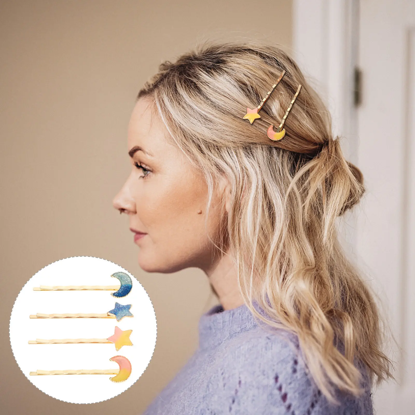 

4Pcs Unique Moon Star Hair Clips Elegant Simple Design Hairpins for Women Girls Party Banquet Hair Accessories Barrettes