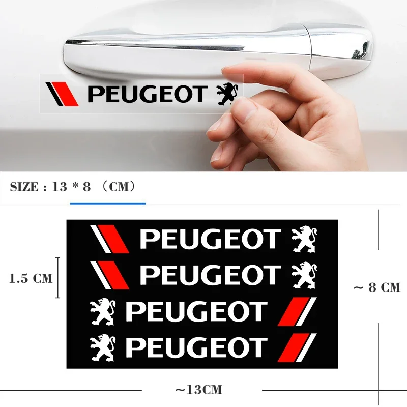 4pcs Car Styling Door Handle Reflective Stickers Vinyl Decoration For Peugeot 206 207 307 3008 2008 308 407 408 508 301 208 RCZ