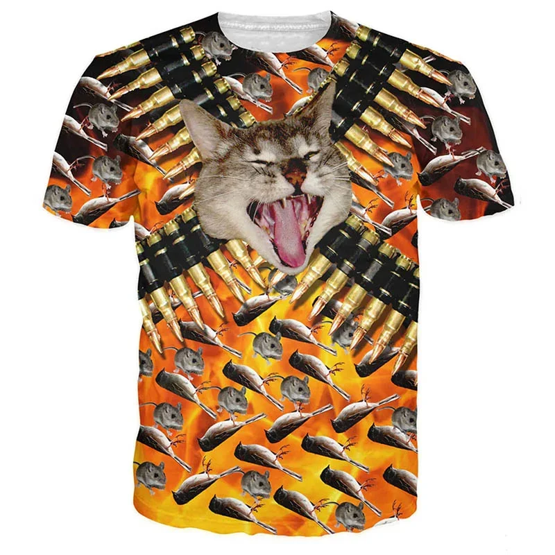 الحيوان ثلاثية الأبعاد طباعة مضحك القط تي شيرت الرجال فضفاض س الرقبة قصيرة الأكمام تيز موضة ملابس الشارع الشهير Harajuku تي شيرت الاطفال الملابس #5