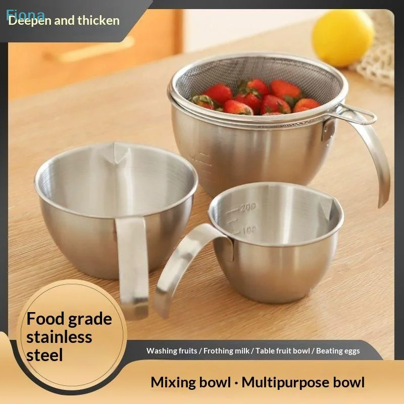 ✔1/2/3/4PCS Stainless Steel Mixing Bowl With Scale,Handle,Filter, Multi Functional Set,Used For Mixing Pasta,Egg Cream