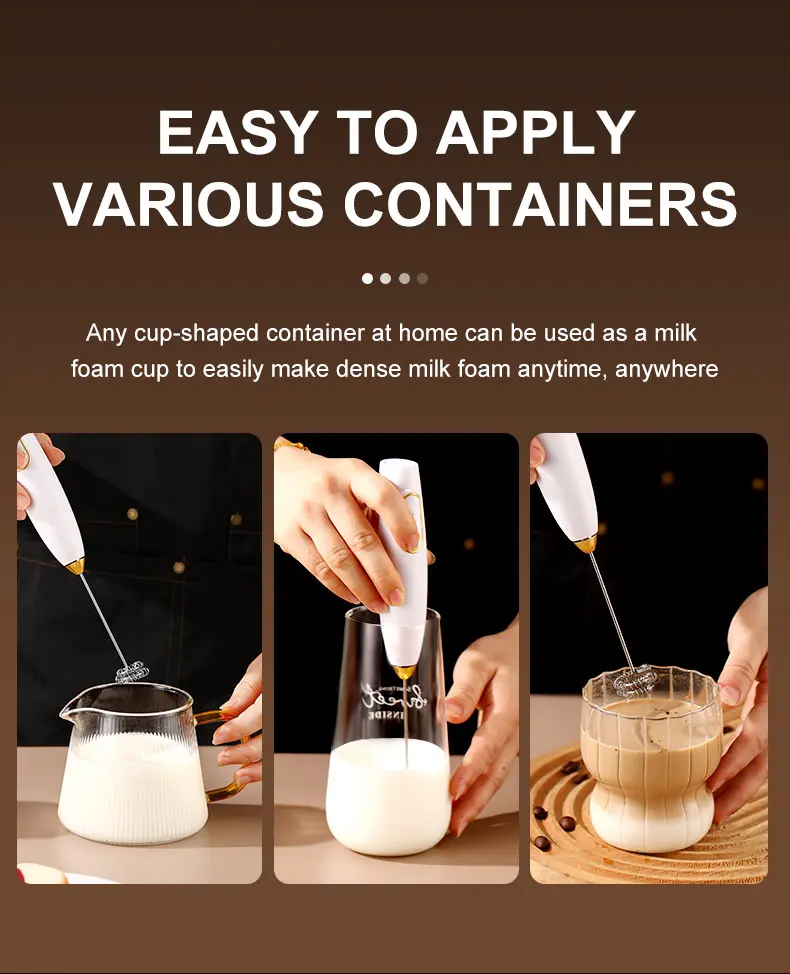 Rechargeable Electric Milk Frother Handheld - USB Charging Mini Whisk with 1 Speed Control, Stainless Steel Whisk Head for Coffe