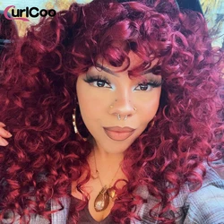 Peruca afro curta encaracolada com Franja para mulheres, cabelo vermelho de fibra sintética, cosplay e diário, grande bouncy, fofo