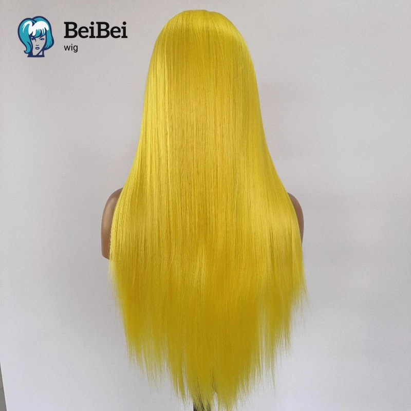 여성용 노란색 레이스 프론트 가발 26인치 레몬 옐로우 롱 스트레이트 13*4 자연스러운 고품질 합성 코스프레 가발