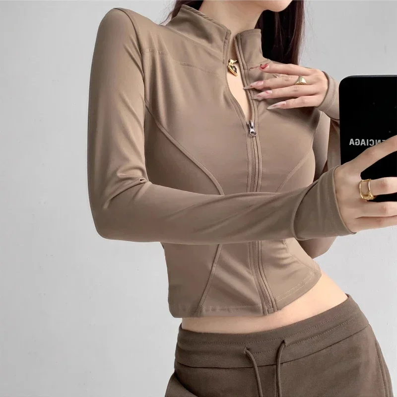 

Спортивная куртка с длинными рукавами, женские рубашки на молнии для фитнеса, йоги, топы для спортзала, спортивная одежда, пальто для бега, спортивная одежда для женщин