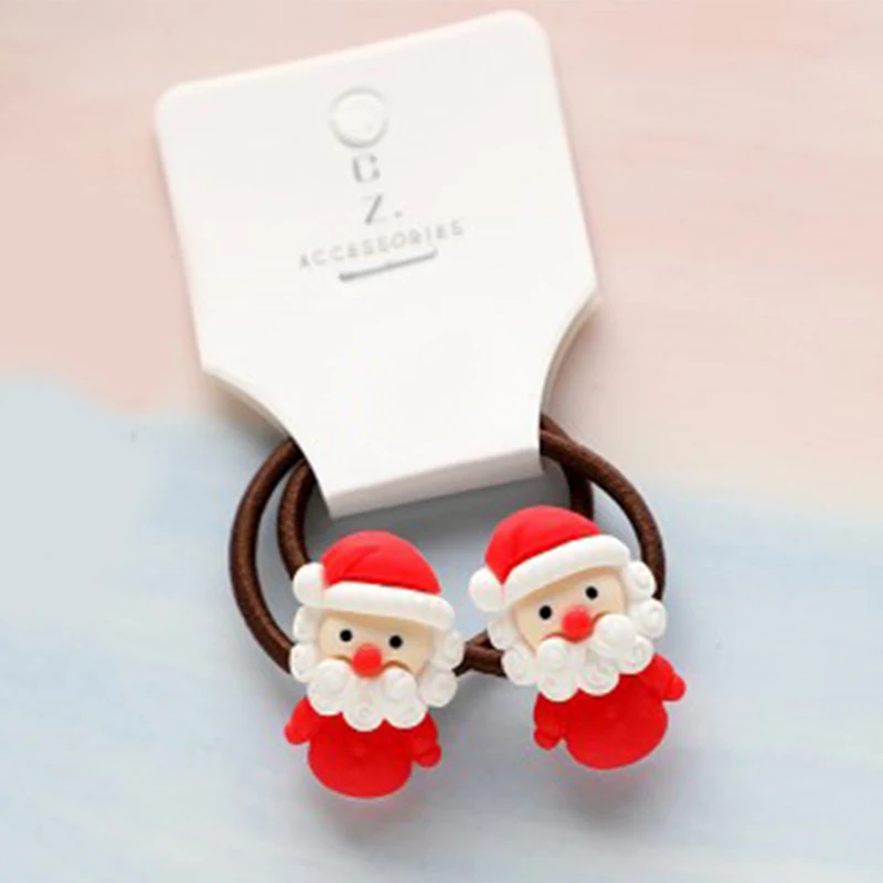 2Pcs Weihnachten Elch Cartoon Elastische Haarbänder Nette Haar Krawatten Gummibänder Mädchen Scrunchie Pferdeschwanz Halter Gum Haar Zubehör