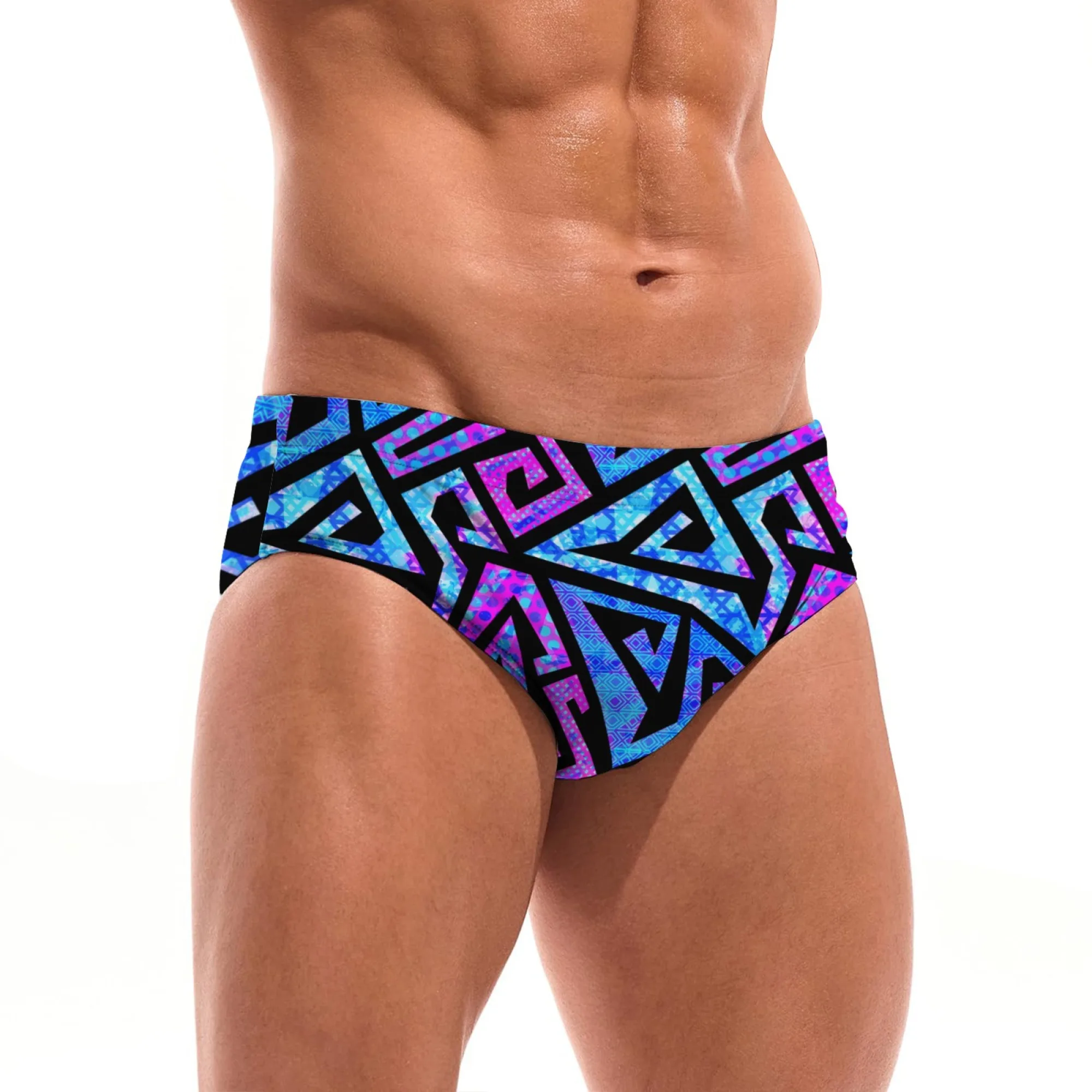 Abstract Geometric Art Trend Men's Swim Trunks Sexy Men's Briefs Bikini Swimwear Stretchy Comfortable Casual Beach Surf Shorts