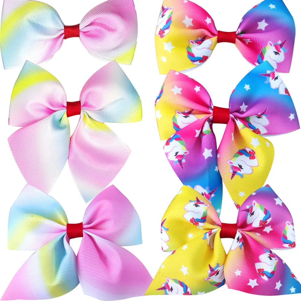 3PCS/LOT Gradient Pincer Barrette Fabric Art Bow Tie Hairpins Rainbow Color Hair Clip For Girls Pin Tiaras Baby Hair Accessories