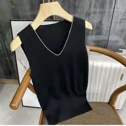 French Camisole with A Short Babes Top for Women's Knitted Ice Silk Threaded Summer Thin Undershirt Tank Top