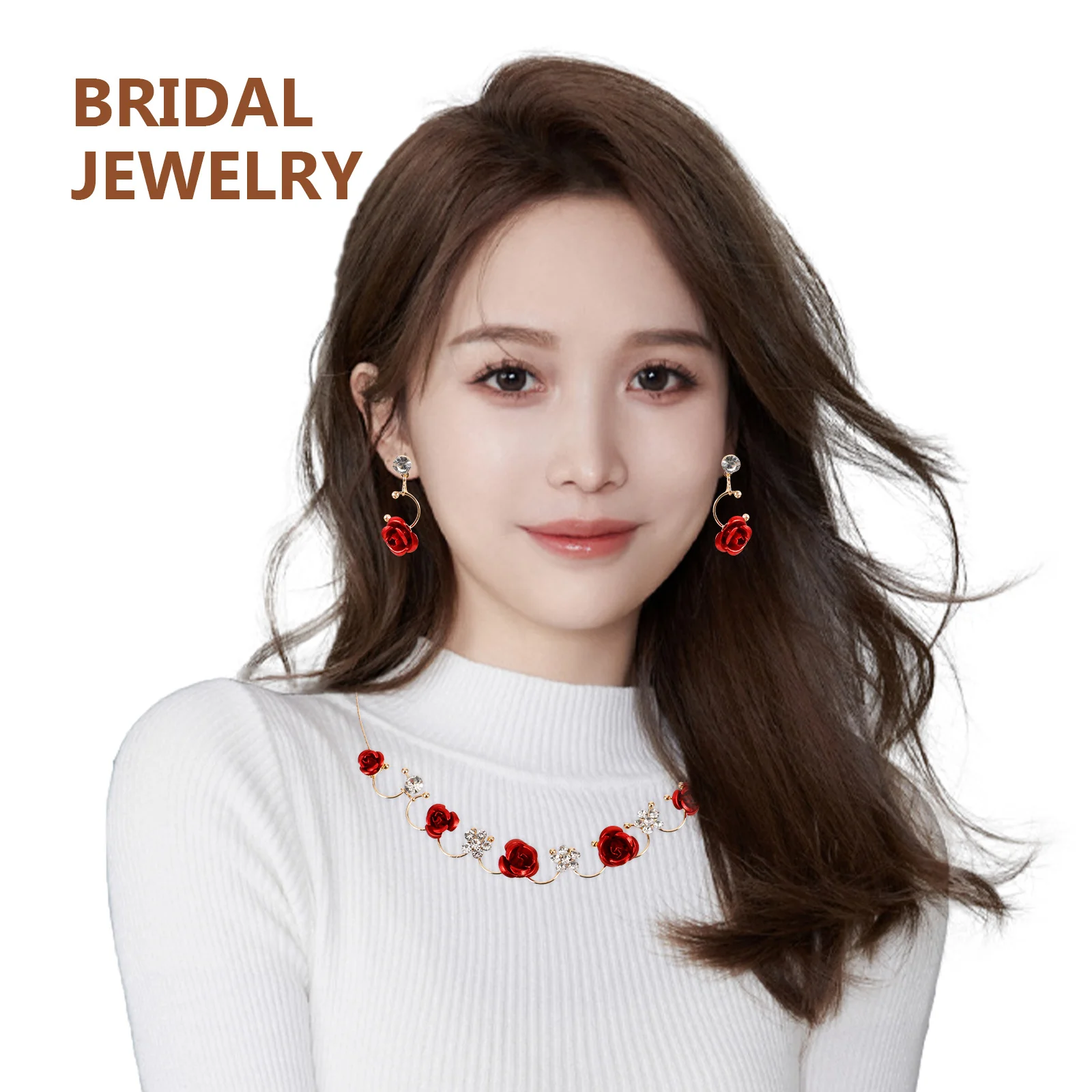 

1 Set Jewelry Set Rhinestone Necklace Earrings Bracelet Girl Trendy Earrings Wedding Accessories Women Girls Valentine Gift