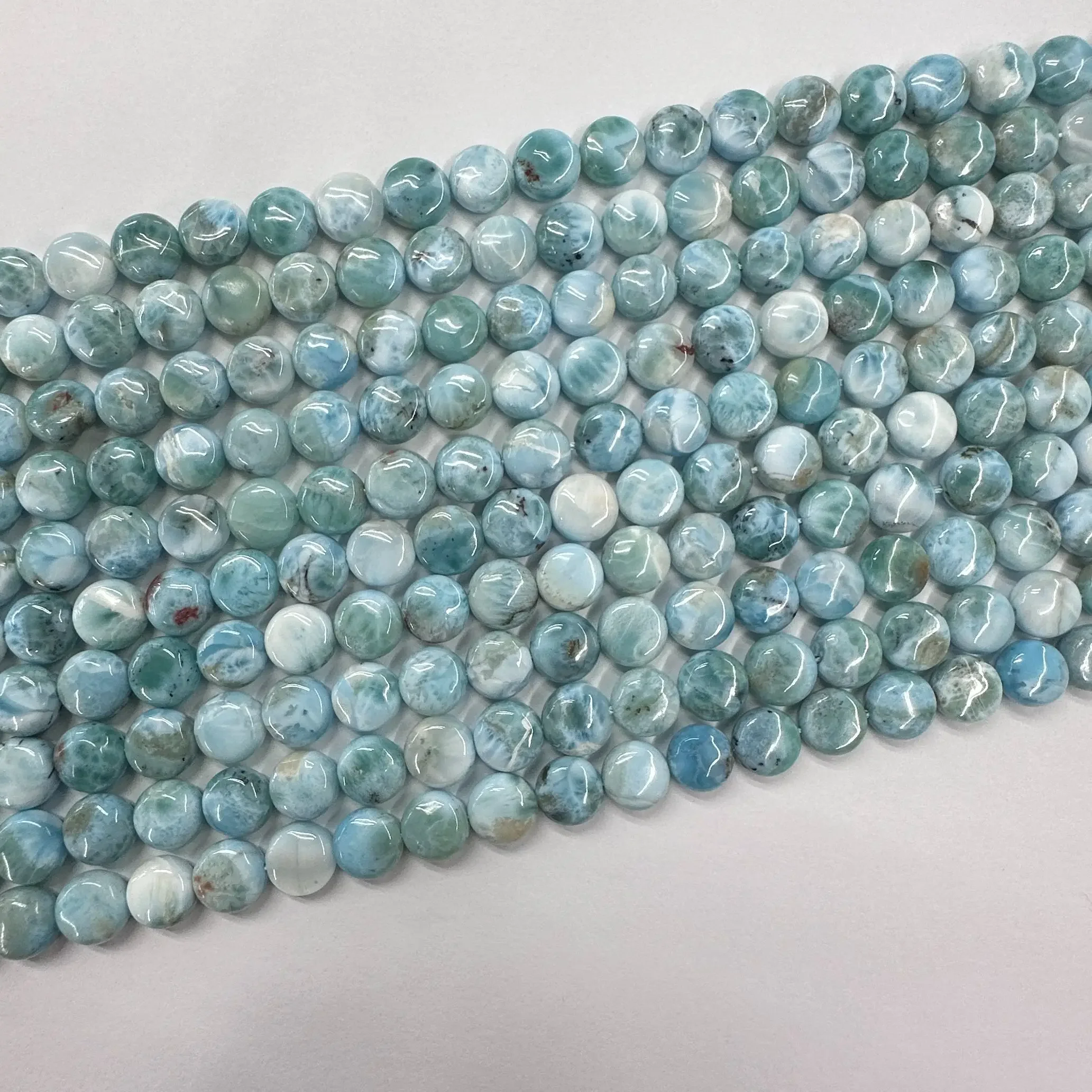 New Natural 10mm Coin Dominica Larimar/Copper Pectolite Stone DIY Loose Beads For Jewelry Making Strand 15"  Wholesale