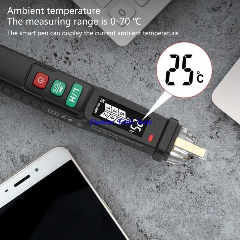 57be Detektor Tegangan Non-Tegangan Alat Listrik LCD Indikator Tegangan Alarm Visual