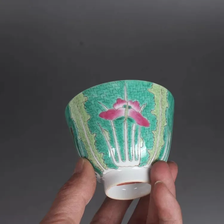 3.0 inch Chinese Qing Tongzhi Famille Rose Porcelain Teacup Cup Cabbage Pattern