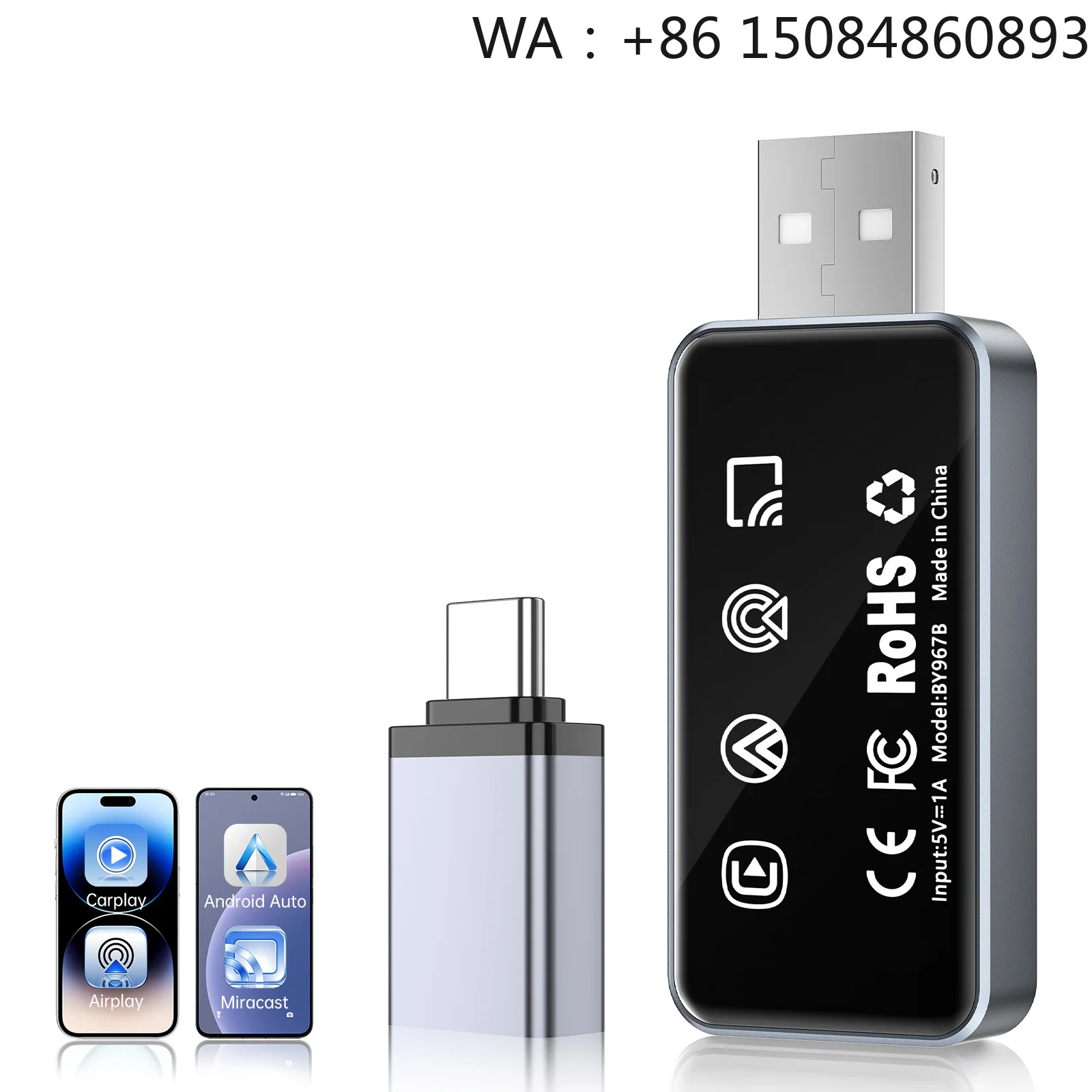 Wireless CarPlay Adapter BY963C Android Auto with GPS Support for   Android Voice Control Auto Connect