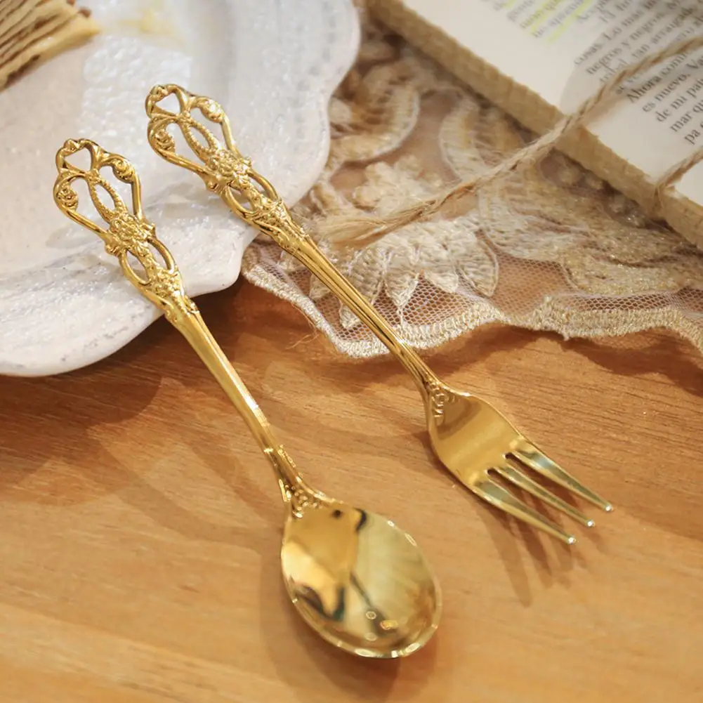 Stainless Steel Spoon Golden Silver Long Handle Ice Cream Dessert Watermelon Scoops Drinking Cake Spoon Fork Kitchen Tableware