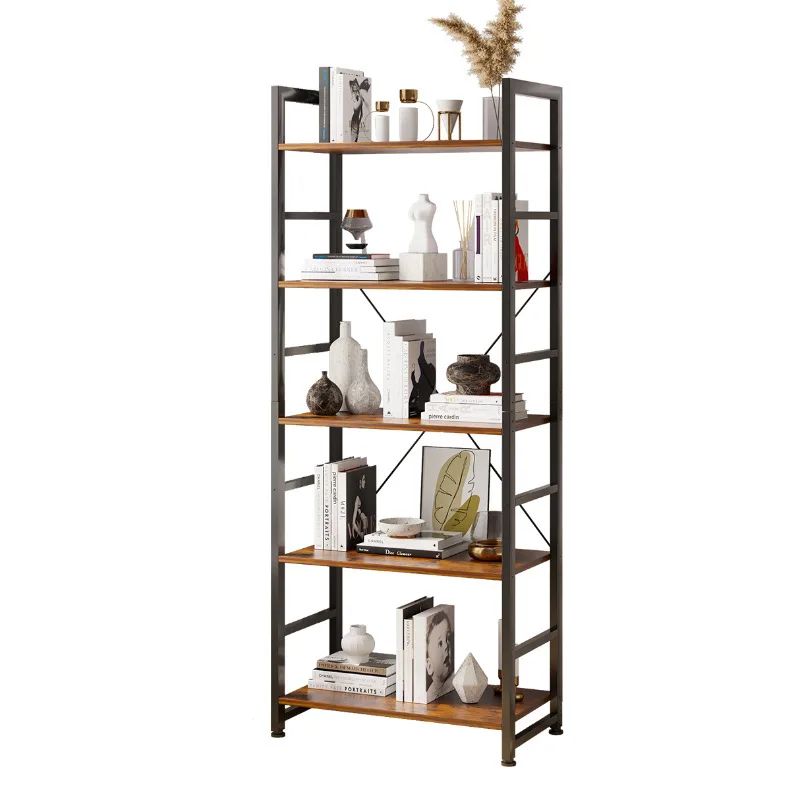 &Five-layer Wood Bookshelf Simple Household Design Nordic Wall Flower Rack for Living Room Storage