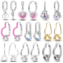 Silver Plated Hoop Earring Original Pendientes Love Heart Shape Classic Style Fashion Jewelry Gift For Woman Mom