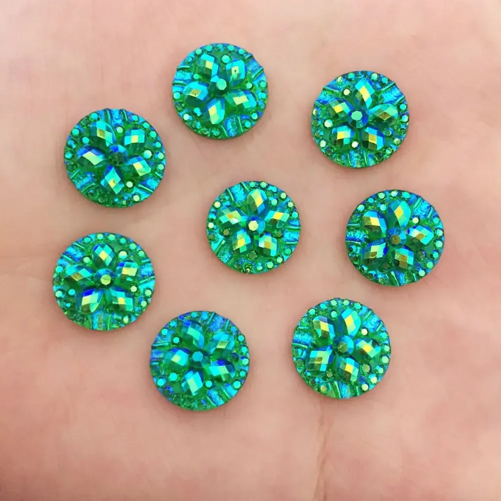 DIY 40PCS 12mm AB Resin Round Flower Rhinestone Flatback Scrapbooking for Phone DIY Craft K14