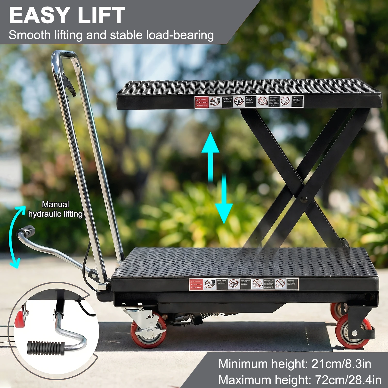 

Гидравлическая ножничная тележка с противоскользящими накладками и 4 колесами, ручной однозонный ножничный подъемный стол для погрузки и транспортировки материалов