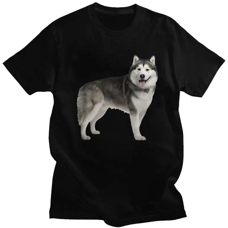 Custom Mens Siberian Husky T Shirts Short Sleeves Cotton T-shirt Leisure Alaskan Malamute Dog Tee Loose Fit Clothing