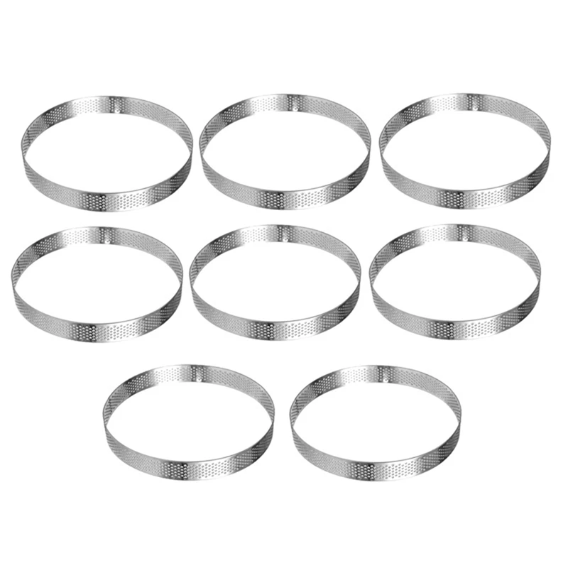 

IALJ-8Pack 16Cm Circular Tart Rings With Holes Stainless Steel Fruit Pie Quiches Cake Mousse Mold Kitchen Baking Mould