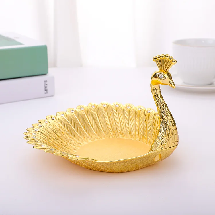 Creative Metal Peacock Tray, Nut Fruit Snack Dish for Living Room, Decorative Candy Holder & Home Decor Accent Piece