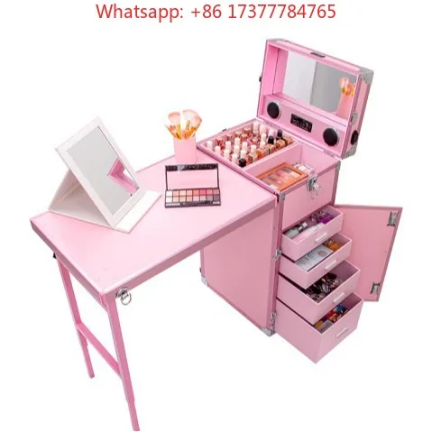 Bluetooth Audio Manicure Nail Table, Modern Multi-Functional Design with Lights Stable Salon Makeup Case Furniture