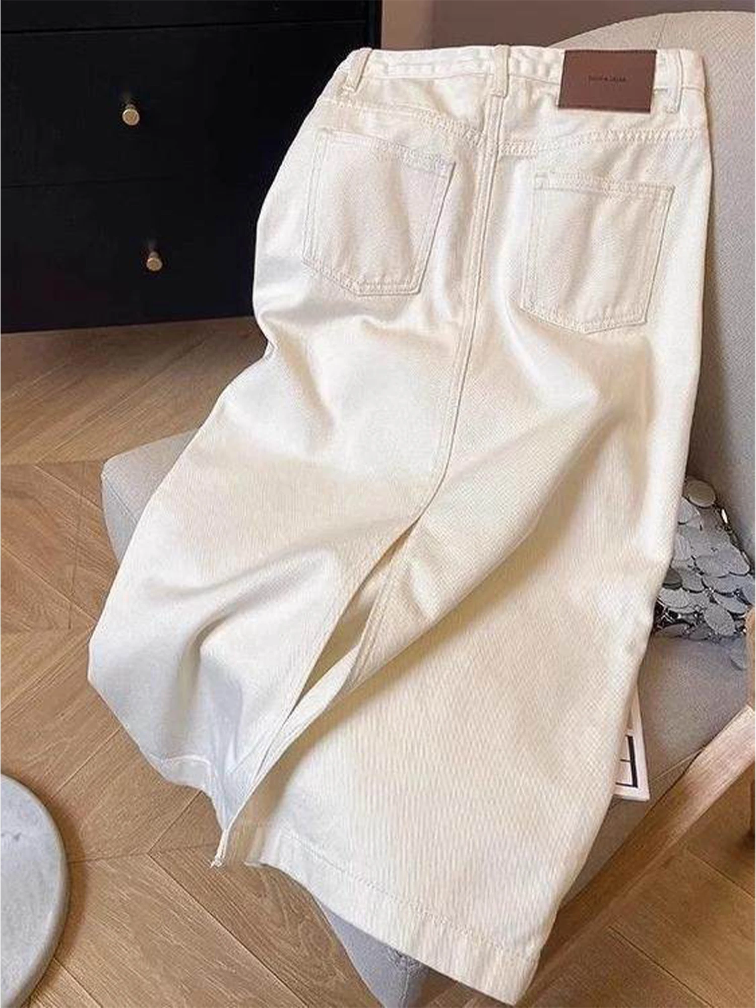 

Женская джинсовая юбка А-силуэта в стиле Y2K, винтаж 2000-х, цвет бежевый, средней длины, в корейском стиле Харадзюку, с разрезом, летняя