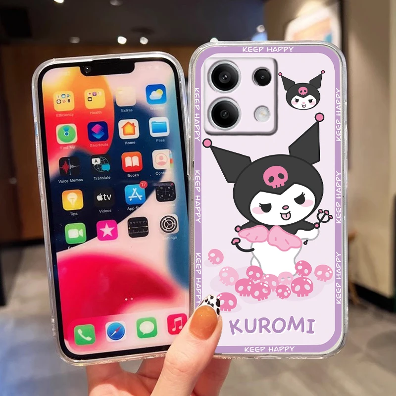 Для Redmi 12 A1 A2 Note 14 Pro 14 13 13 Pro 4G Ro 5G 12 Pro Plus 12S 12 Poco M6 Pro X6 5G Cute Cartoon Sanrio Черный прозрачный чехол